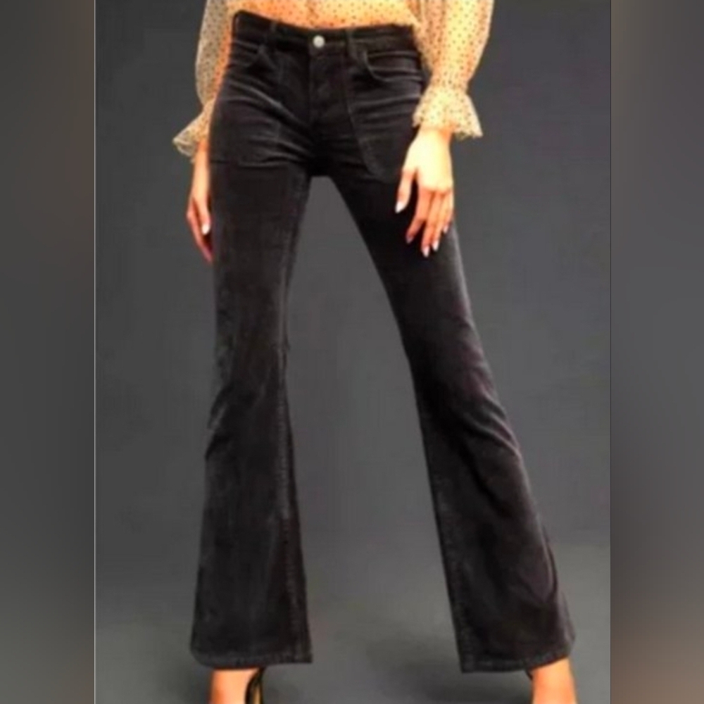 Anthropologie Pilcro Corduroy Sun Drenched Black Grey Velvet Flare Pants 25